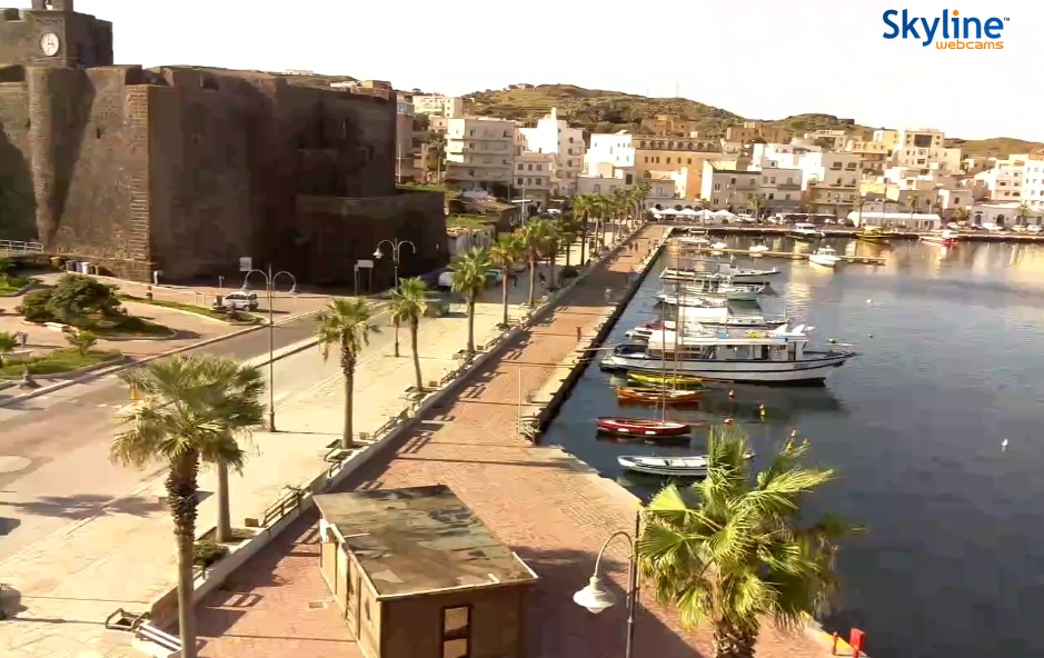View on the tourist small port and on Pantelleria Castle